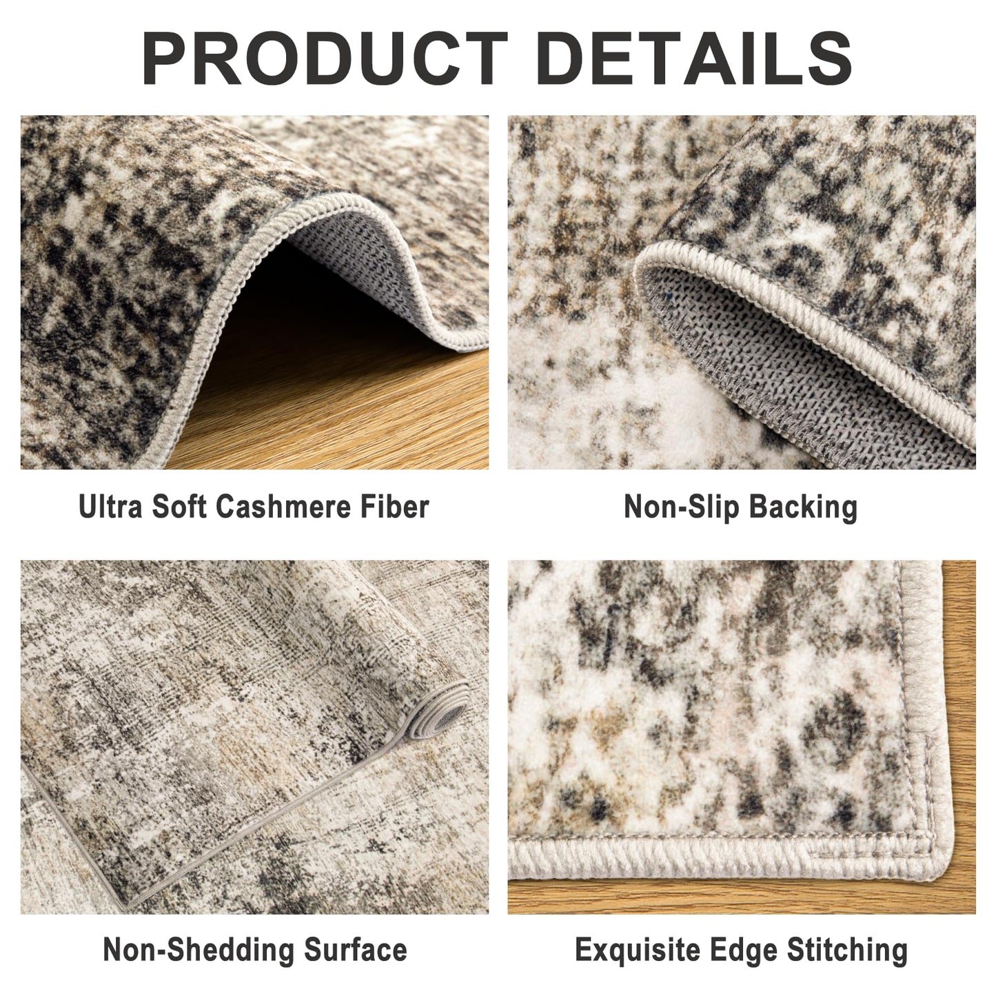 8x10 Area Rugs for Living Room - Washable Rug Modern Abstract Soft Large Neutral Non-Slip Carpet Indoor Floor Thin Carpets for Bedroom Dining Room Farmhouse Nursery Home Office Brown Black Grey