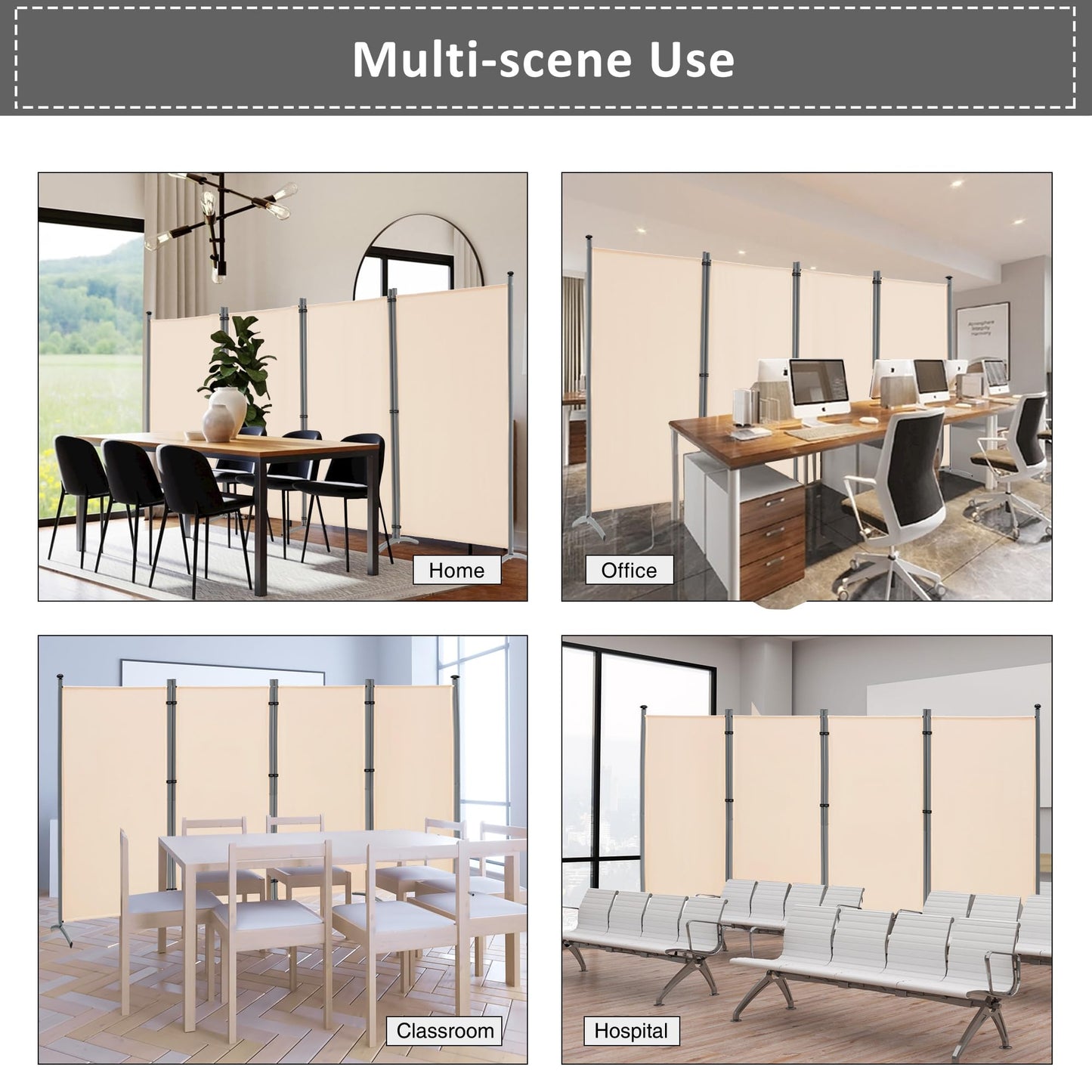 Spurgehom 4 Panel Room Divider Folding Privacy Screen, Freestanding Fabric Partition Portable Room Partition Wall Dividers for Home Office Room Restaurant, 136" W X 72" H (Beige)