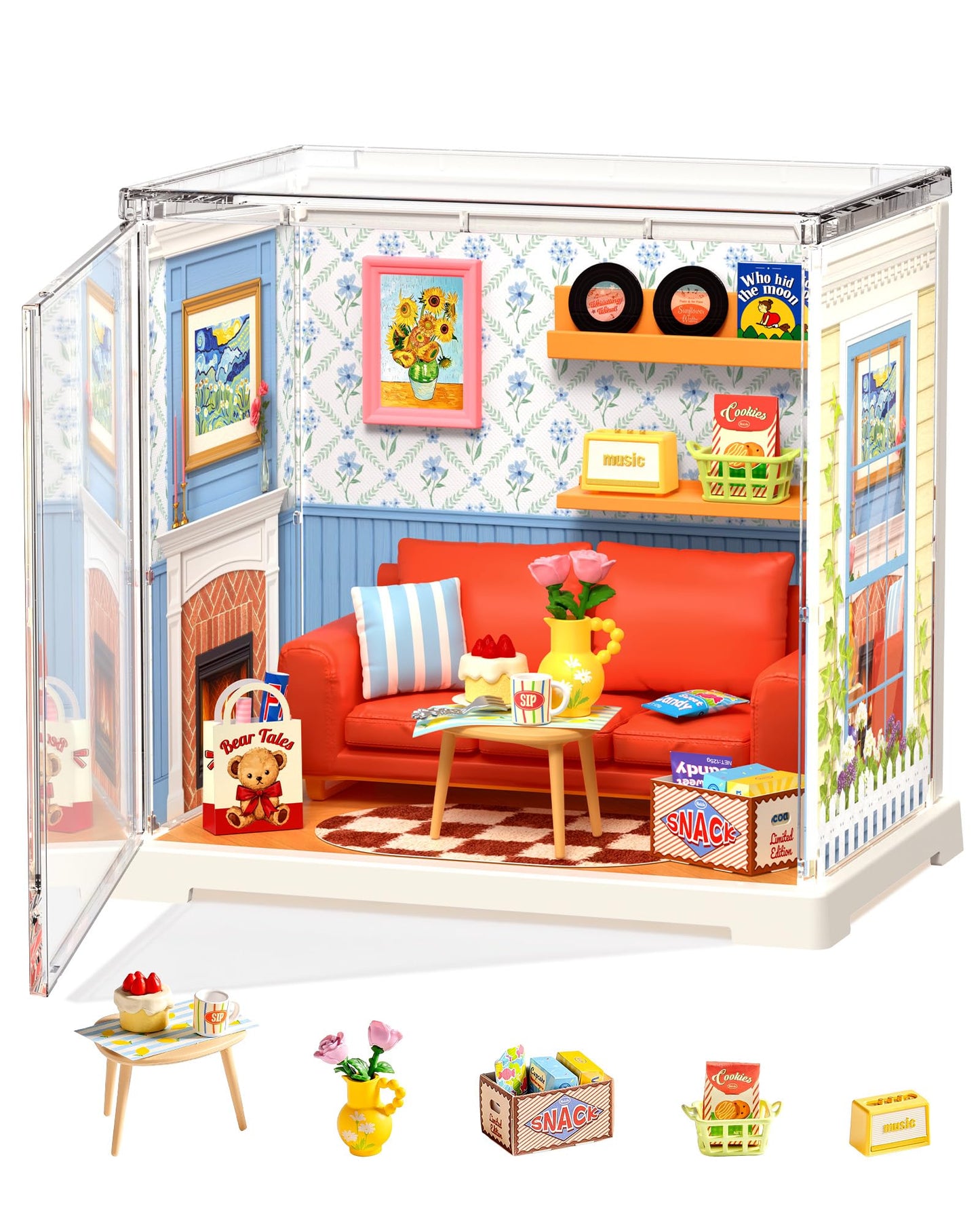 Rolife Super Creator Mini Series, DIY Plastic Miniature Kits Retail Store Series, Mini Model House Building Set for Teens Aged 14+, DIY Crafts/Hobbies for Adults (Country Blue Lounge)