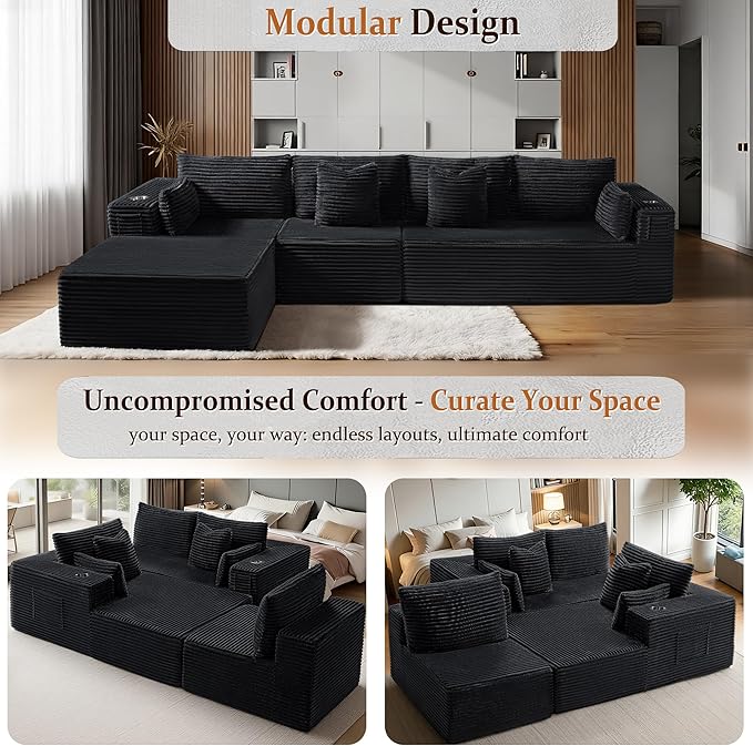 138" Oversized Cloud Sectional Couch, Comfort L Shaped Boneless Couch