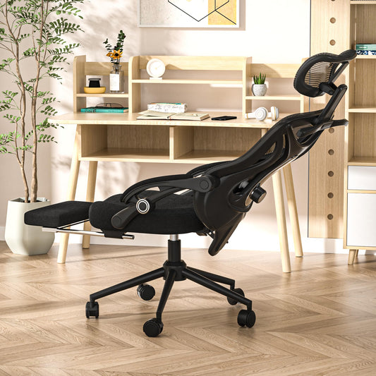 Ergonomic Office Chair - Adjustable Lumbar & Headrest, 90-160° Reclining with Footrest, Breathable Mesh Back - Home Office/Gaming Computer Chair (Modern, Black)