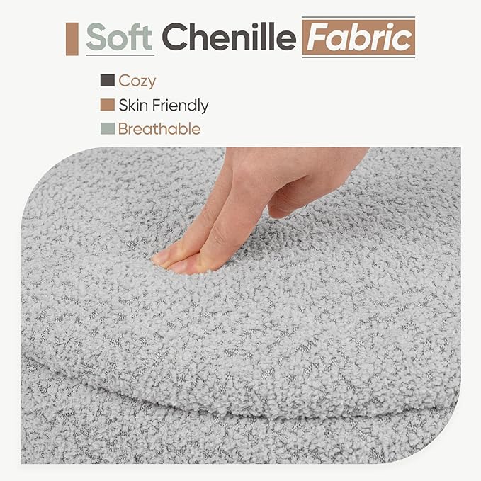 Round Storage Ottoman with Tray Lid, Folding Chenille Fabric Footrest with