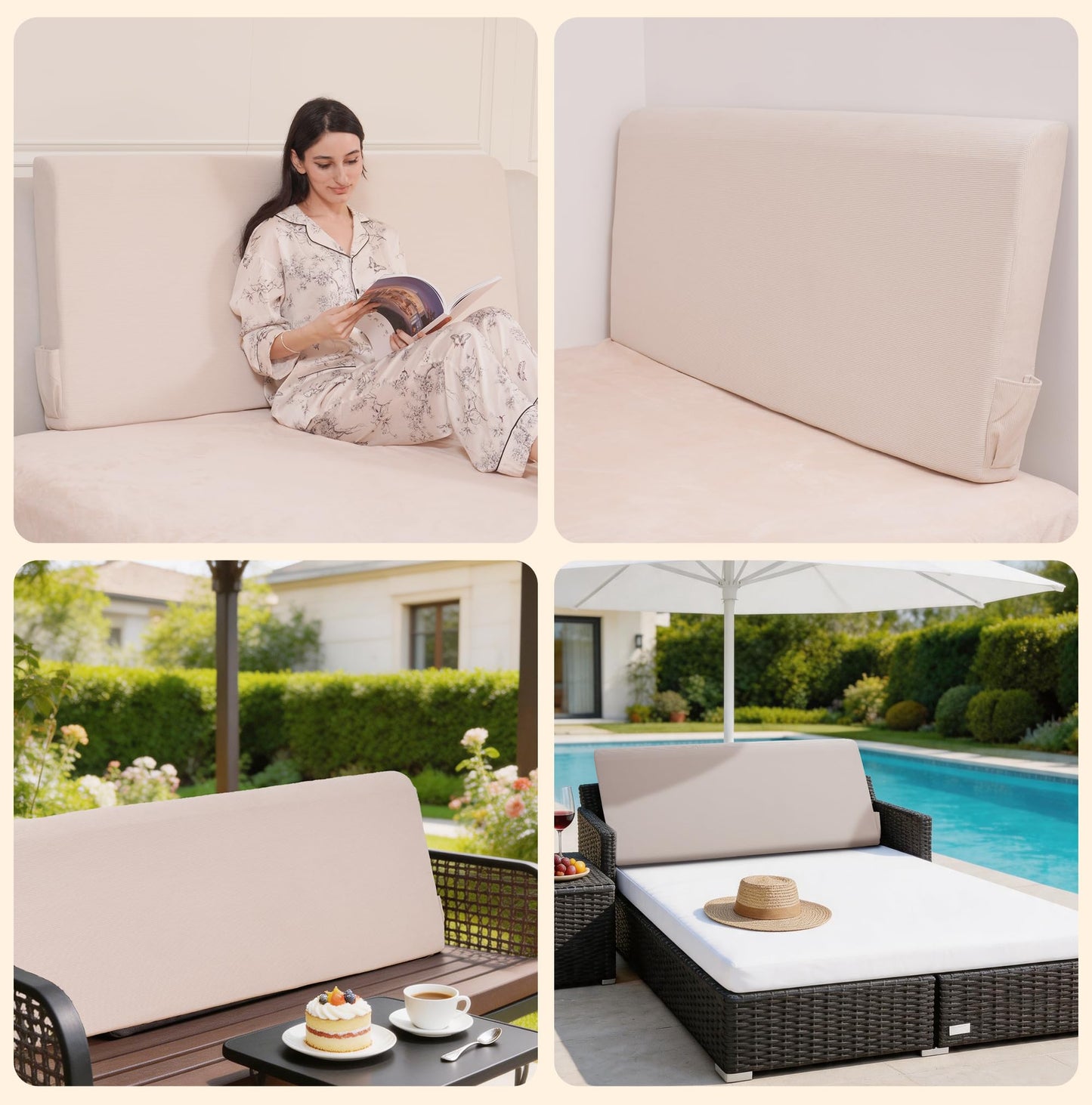 Upholstered Cotton Velvet Full Headboard No Assembly Required Direct Installation, Soft Headboard with Storage Pocket, Removable Washable Cover, 3D Soundproof Bed Wall Panels, 54x4x24, Beige