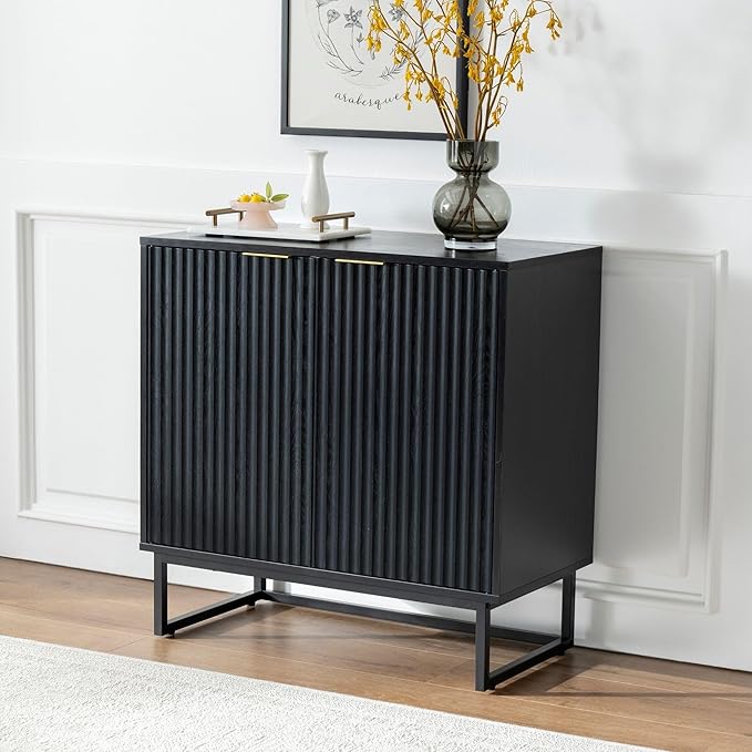EYYTHUNG Fluted Cabinet with Storage Set of 3, Sideboard Buffet Cabinet with