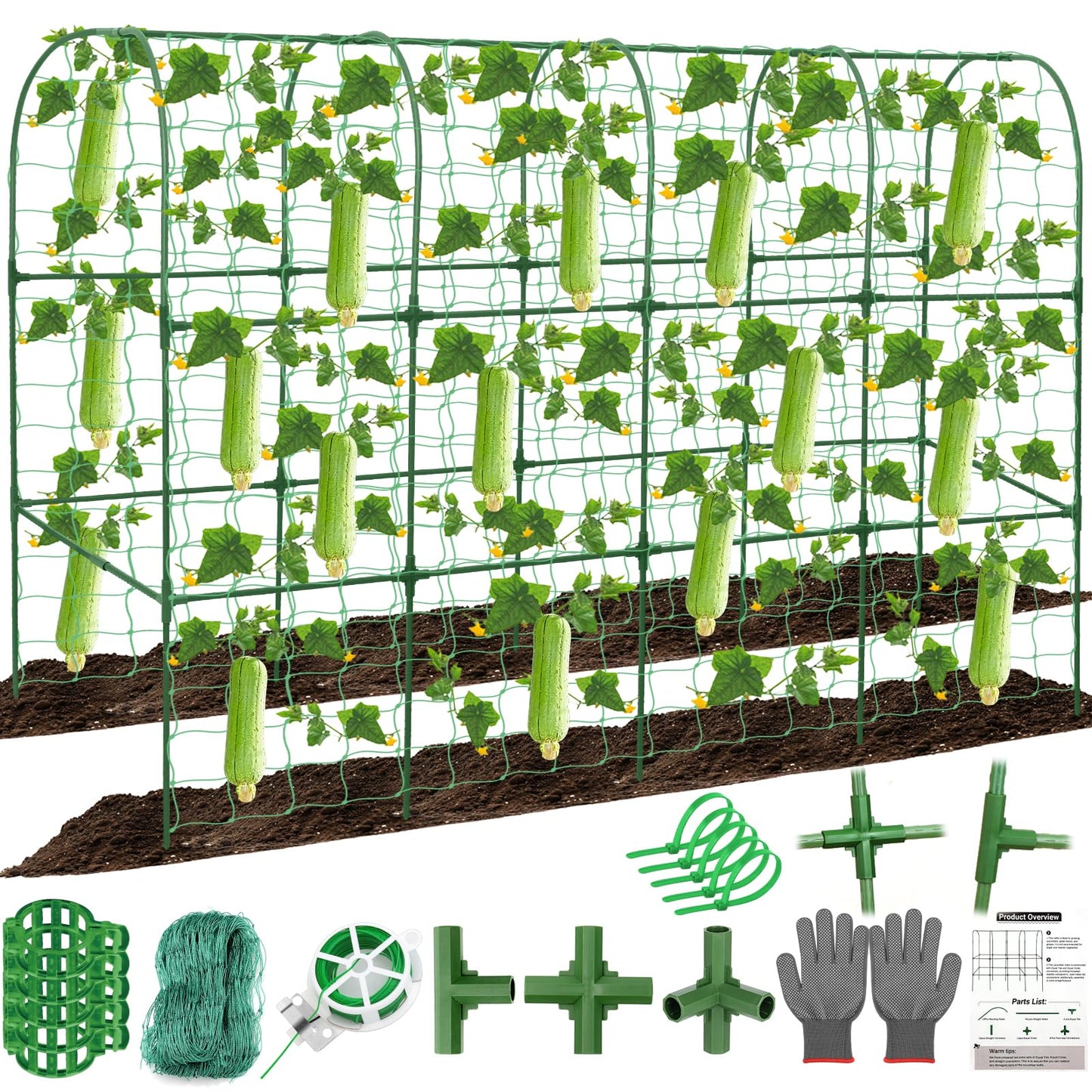 67 x 50 Cucumber Trellis for Raised Bed, U-Shape Metal Large Garden Trellis for Climbing Plants Outdoors with Netting, Garden Tools, Cucumber Arch Trellis for Vegetable Fruit Flower Plant Support