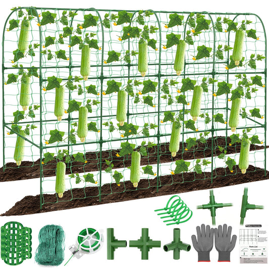 67 x 50 Cucumber Trellis for Raised Bed, U-Shape Metal Large Garden Trellis for Climbing Plants Outdoors with Netting, Garden Tools, Cucumber Arch Trellis for Vegetable Fruit Flower Plant Support