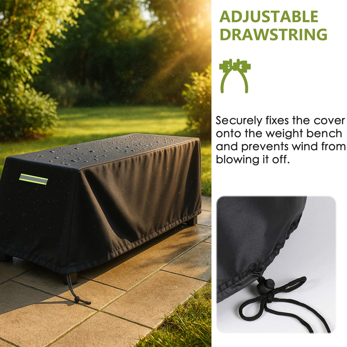 Weight Bench Cover, 420D Sit-up Board Cover with Silver Coating, Adjustable Drawstring, Exercise Workout Bench Protective Covers for Indoor & Outdoor - 50" L x 23" W x 17" H - Black