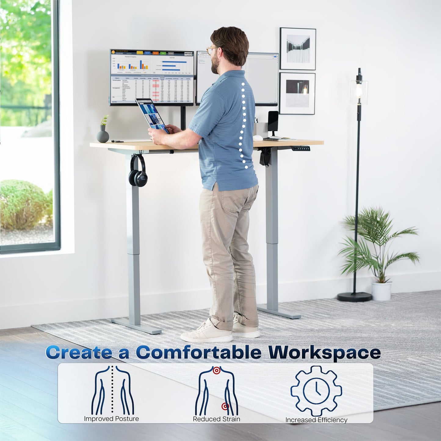 VIVO Electric Stand Up Desk Frame Workstation, Frame Only with 220 lbs Capacity, Brushless Motor Standing Height Adjustable Legs with Memory Controller, Gray, DESK-V100EGY