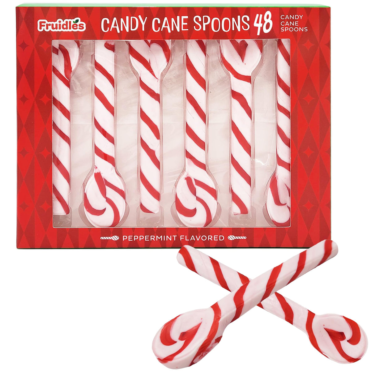 Fruidles Christmas Candy Canes Spoons Suckers, Peppermint Flavor in Box 48-Pack