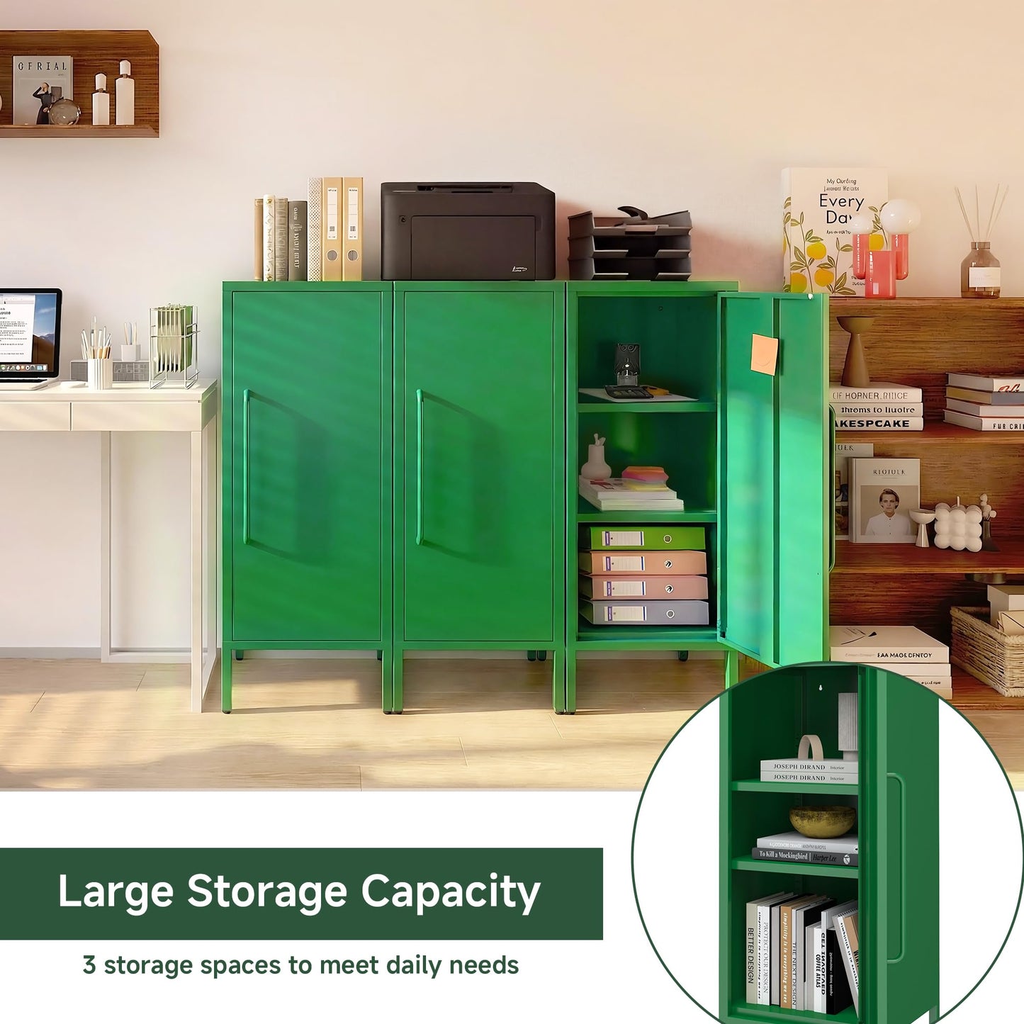 PEROKIER Metal Storage Cabinet 39.5” Decorative Storage Cabinet with Door & 2 Adjustable Shelves for Home Office Garage Kitchen (Green)