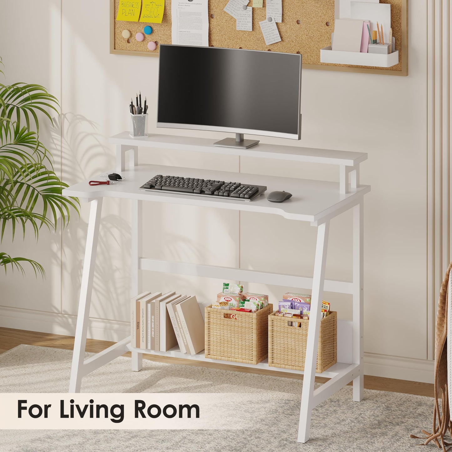 ALISENED 31.5 Inch Small Office Desk with Storage, Small Desk for Small Spaces, Compact Home Office Desk, Mini Study Desk for Bedroom, White