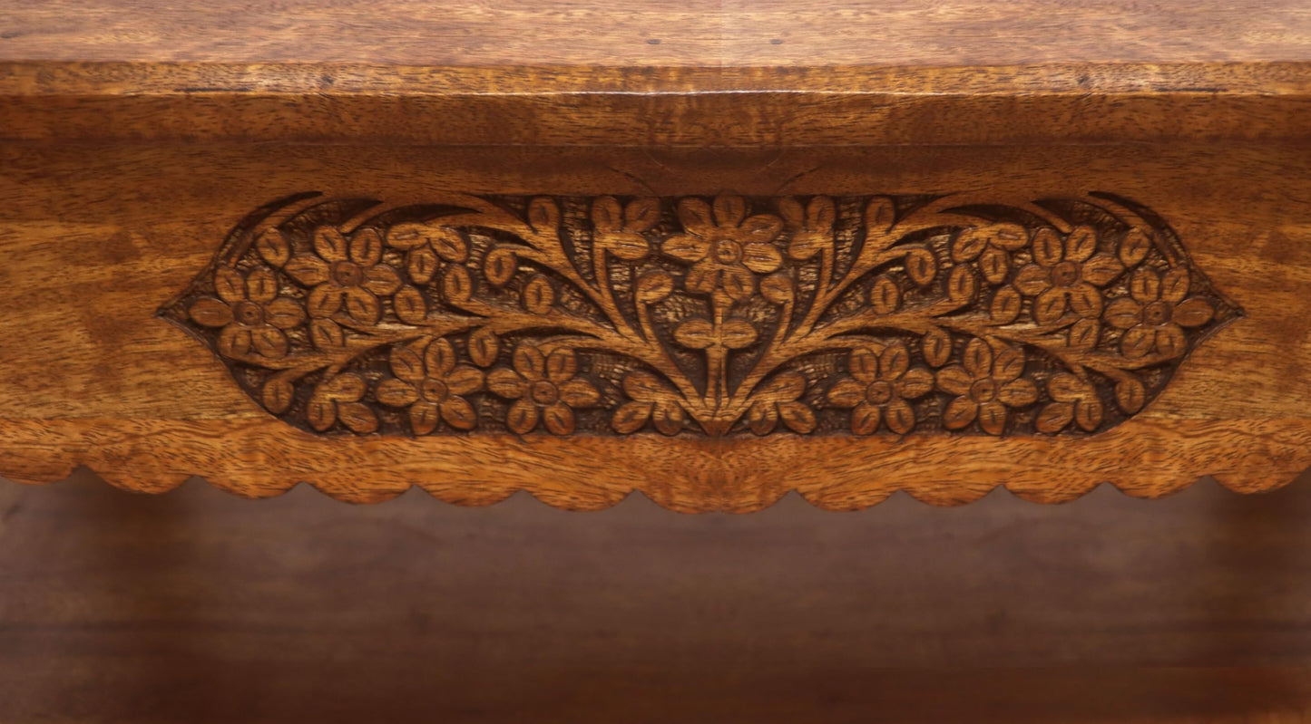 COTTON CRAFT Hand Carved Solid Wood Coffee Table with Storage Shelf – Antique Brown 100% Mango Wood Center Table for Living Room – Easy Assembly Rustic Farmhouse Cocktail Table - 30.5 x 21.5 x 18 H