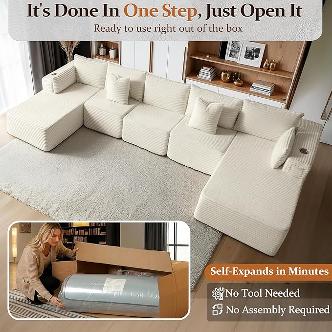 168" Cloud Sectional Couch, Comfort U Shaped Sofa