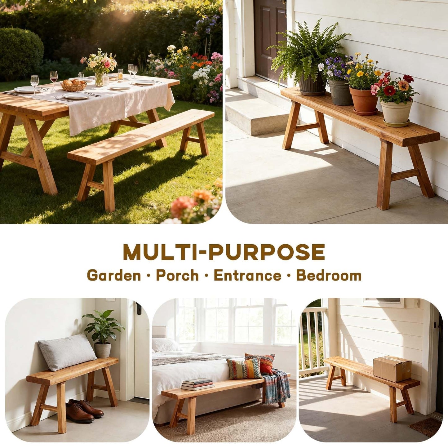 Narrow Entryway Bench Farmhouse Wood End of Bed Bench 20" 32" 39" 47" 55" 63" 71" 79" Sturdy Stable Skinny Long Benchs for Bedroom Hallway Dining Room Porch Easy to Assemble Natural Finish(20")
