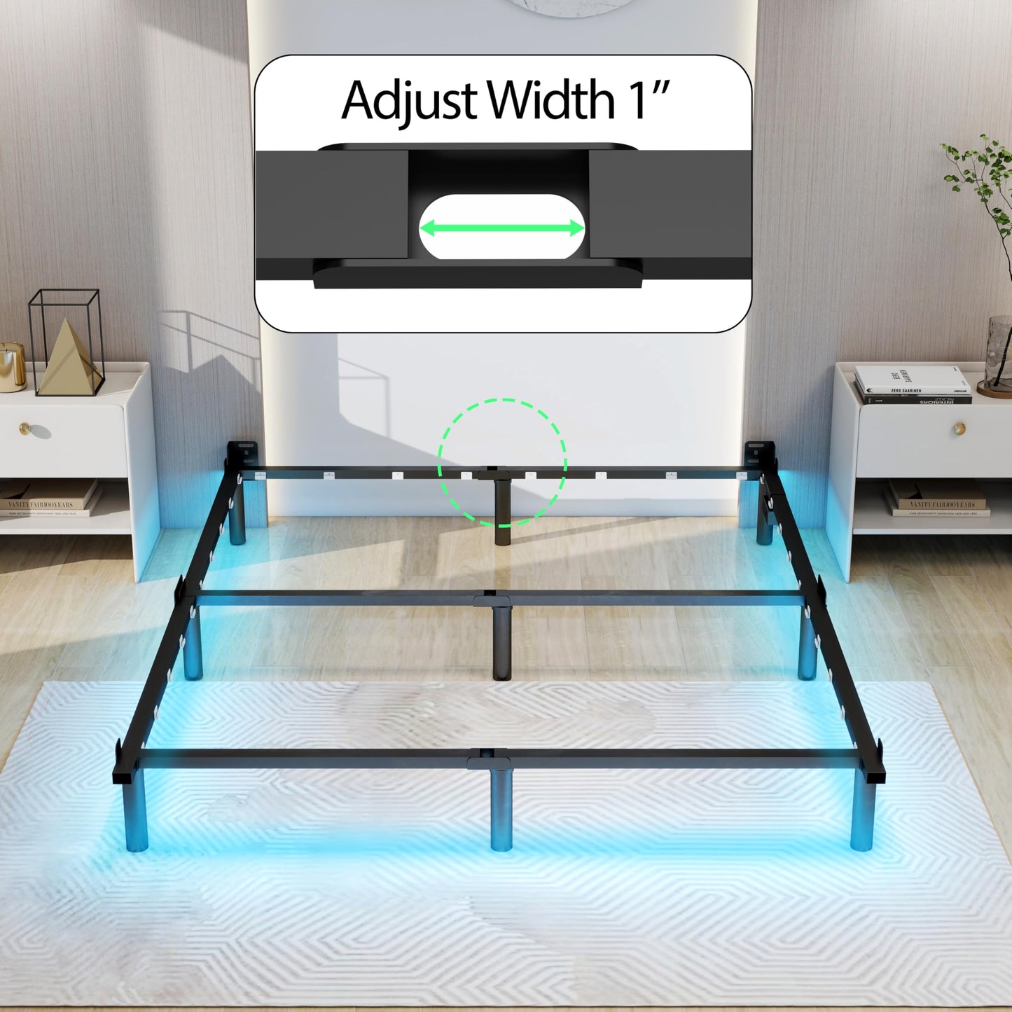 HusDream Full Size Bed Frame with LED Lights 7 Inch Platform Bed Frame Thick Basics Bed Base for Box Spring & Mattress Foundations,Adjustable Length,Noise Free,Tools Free (7 Inch, Full)