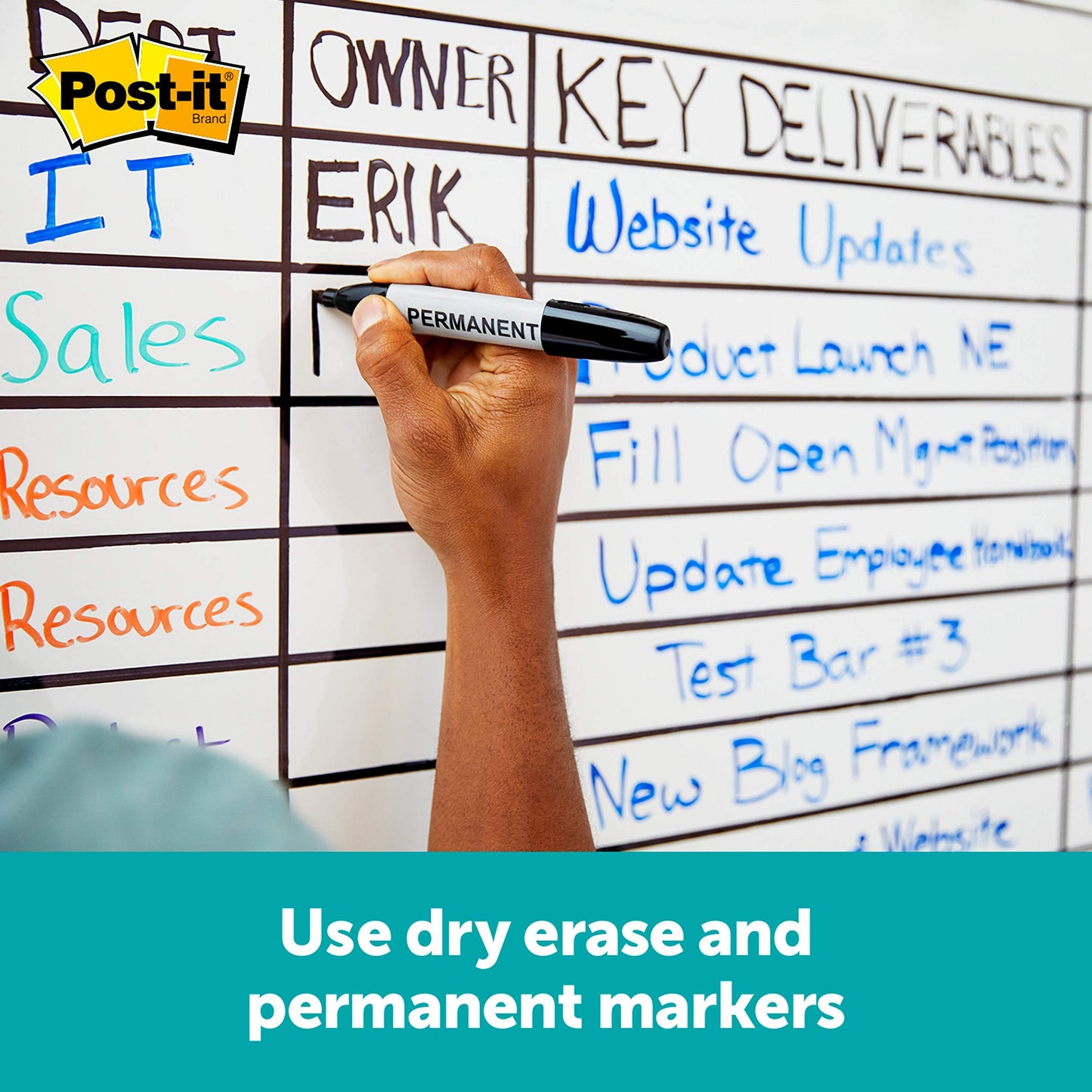 Post-it Easy Erase Permanent Marker Whiteboard Surface Permanent Marker Wipes Away with Water 4 ft X 3 ft White Dry Erase Whiteboard Film