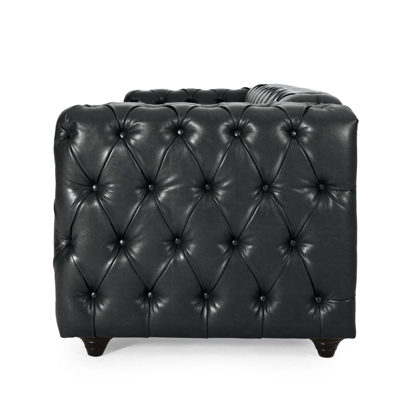 Christopher Knight Home Sagewood Tufted 3 Seater Sofa - Faux Leather - Midnight Black/Dark Brown