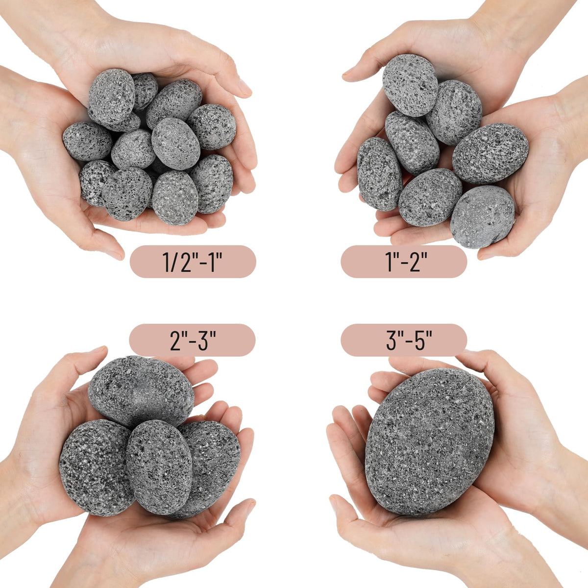 Skyflame Black Natural Tumbled Stones Round Lava Rock Pebbles for Indoor Outdoor Gas Fire Pit | Fireplaces | Garden Landscaping Decoration | Cultivation of Potted Plants | 10 Pounds | 1-2 Inch Size