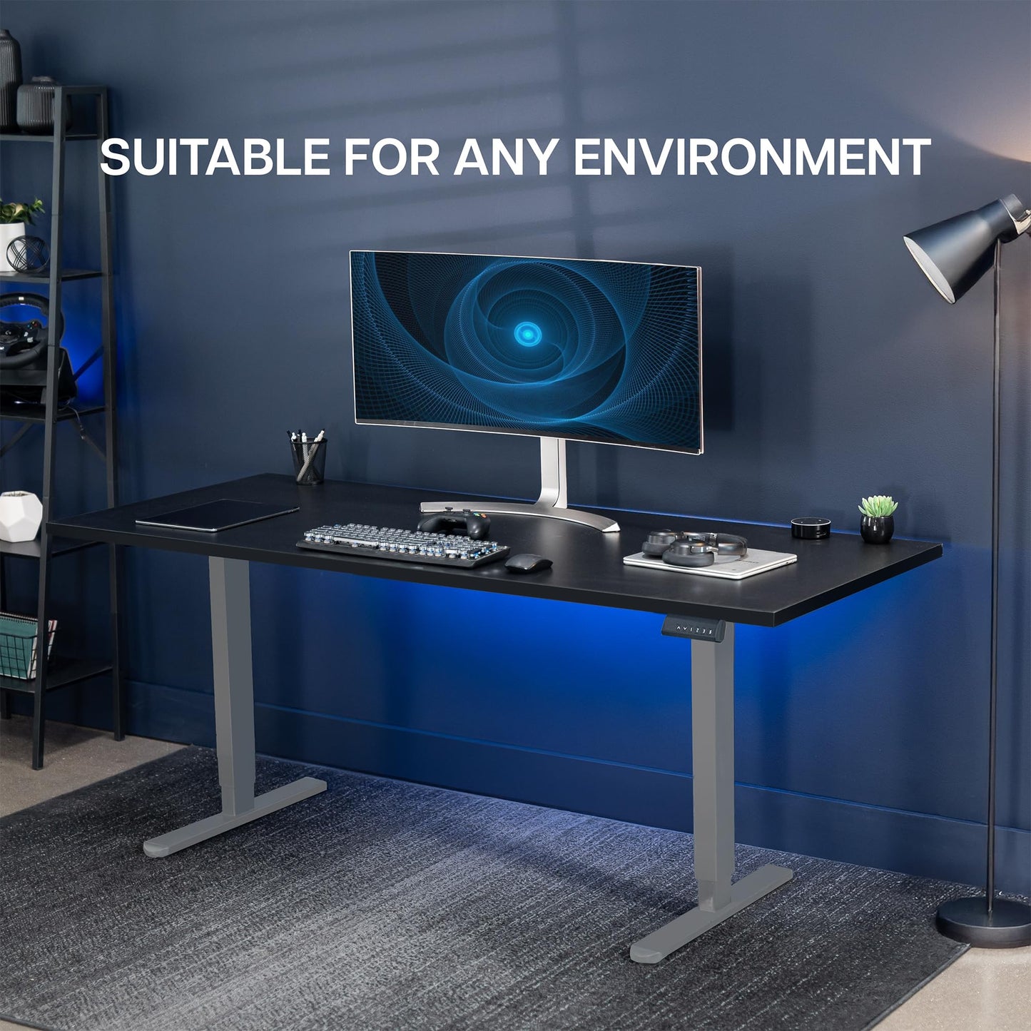 VIVO Electric 71 x 30 inch Square Edge Standing Desk, Dual Motor Memory Controller Height Adjustment, E2B-S Series, Black Top Gray Frame, DESK-KIT-E2G71S-B