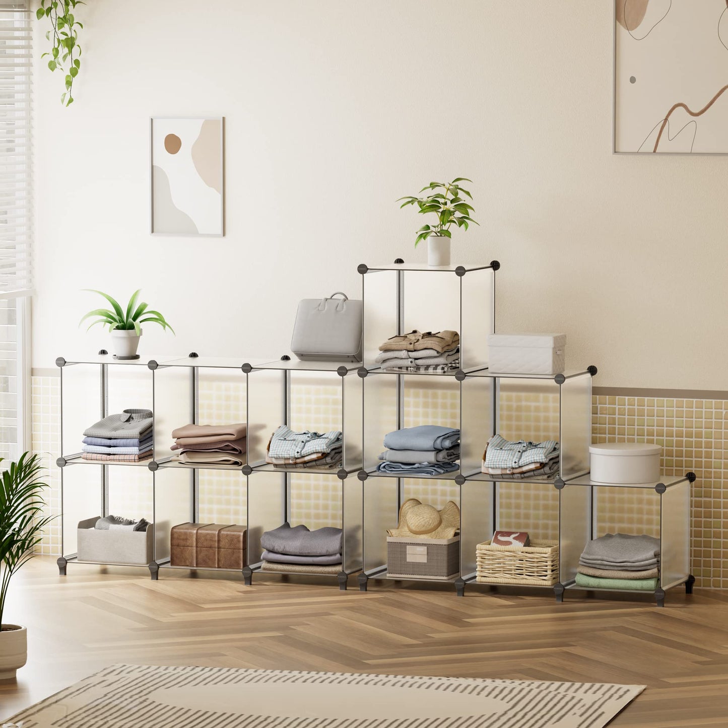 HOMIDEC 6-Cube Storage Organizer, Closet Organizer Storage Shelf Bookcase Bookshelf with Metal Hammer, Storage Cubes Organizer Cabinet for Kids, Closet, Bedroom, Bathroom, (11.8x11.8x11.8 inch)