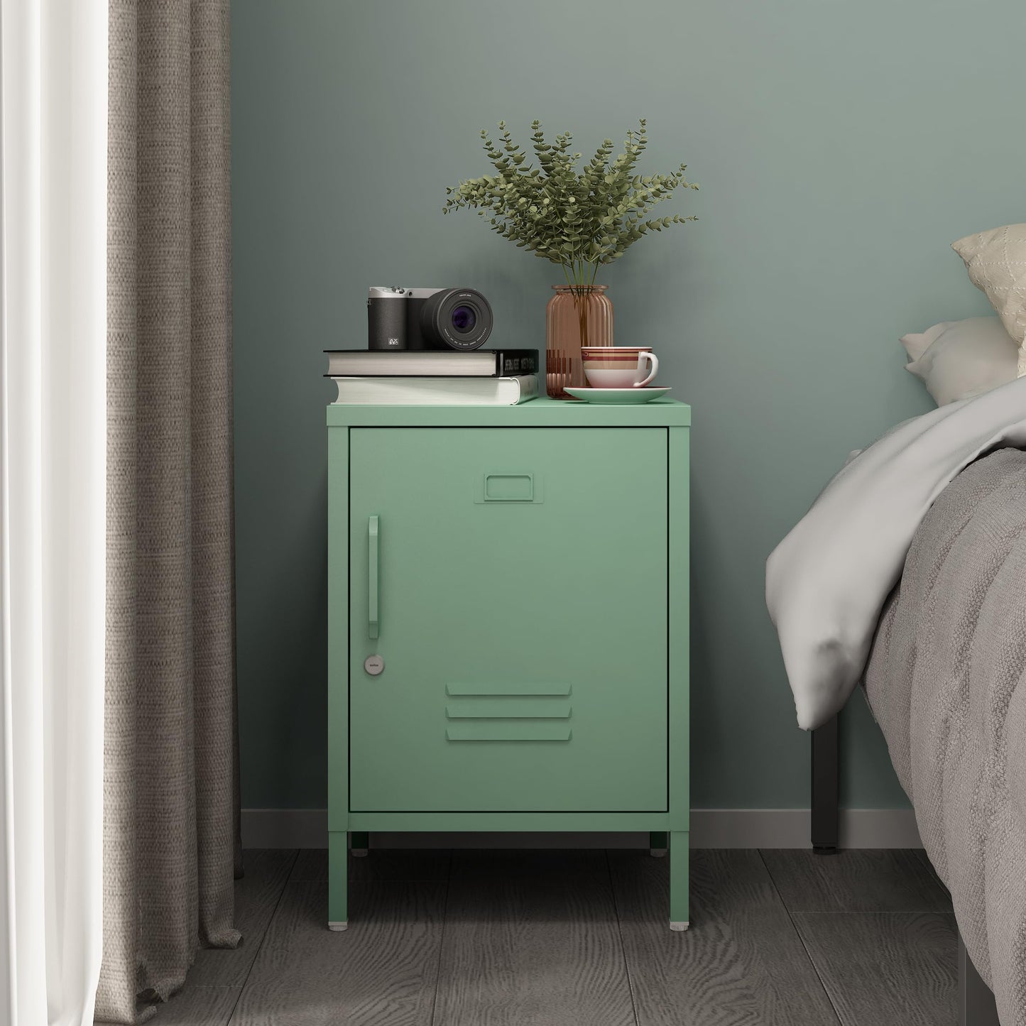 Metal Nightstand Modern End Side Table Steel Bedside Storage CaB0DK925YNbinet with Shelf Easy Assembly for Living Room Bedroom （15.8”W x 15”D x 22.5”H ）