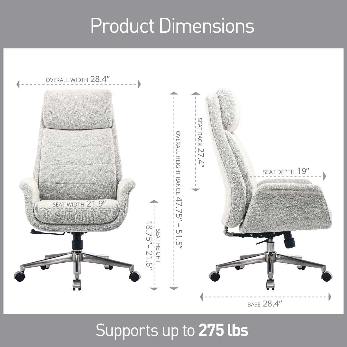 Realspace® Modern Comfort Pizana Bouclé Fabric High-Back Executive Office Chair, Light Sand/Brushed Nickel, BIFMA Compliant