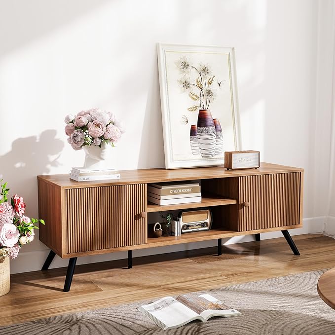 COMHOMA TV Stand for Living Room, Mid Century Modern Entertainment Center for
