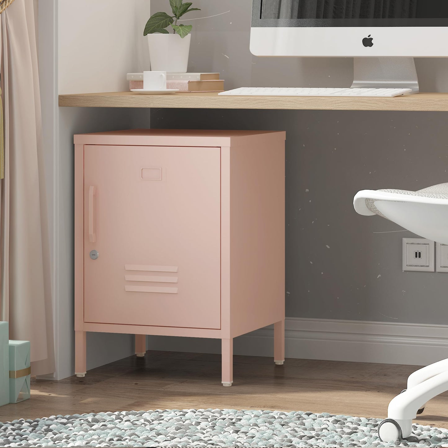 Metal Nightstand Modern End Side Table Steel Bedside Storage Cabinet with Shelf Easy Assembly for Living Room Bedroom （15.8”W x 15”D x 22.5”H ）