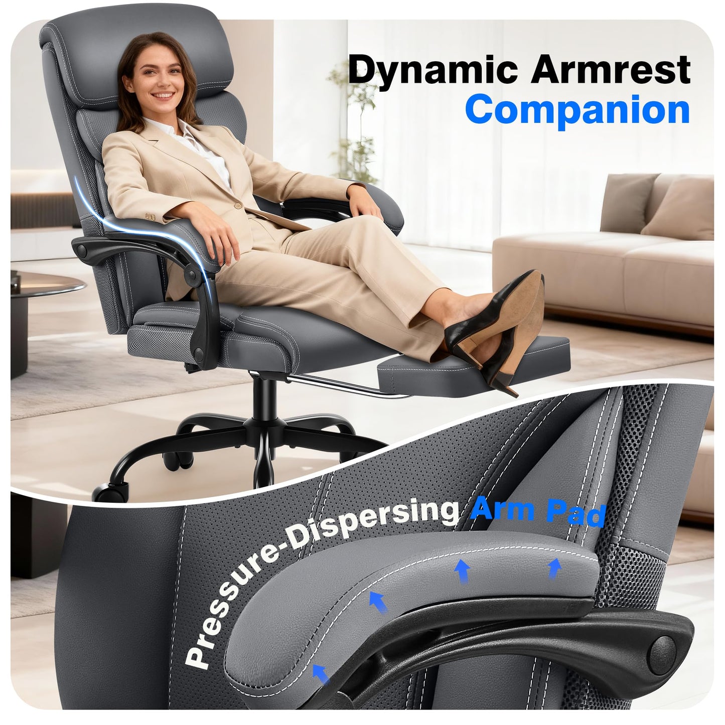 AreShark Office Chair - Ergonomic Comfortable High Back Computer Desk Chair with Foot Rest - Executive Breathable Swivel Rolling Reclining Leather Chair with Lumbar Support for Home Gaming Relaxing