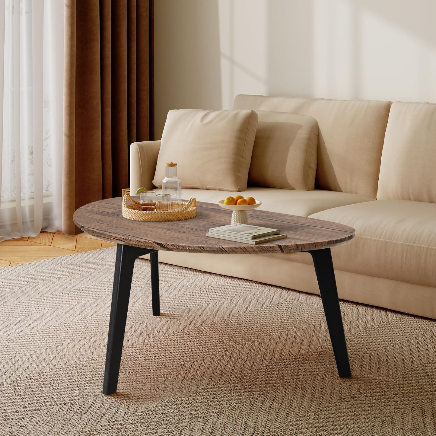 Modern Coffee Table Coffee Tables for Space Unique Simple Oval Center Table with Wood Frame for Living Room 19" D x 34" W x 16" H