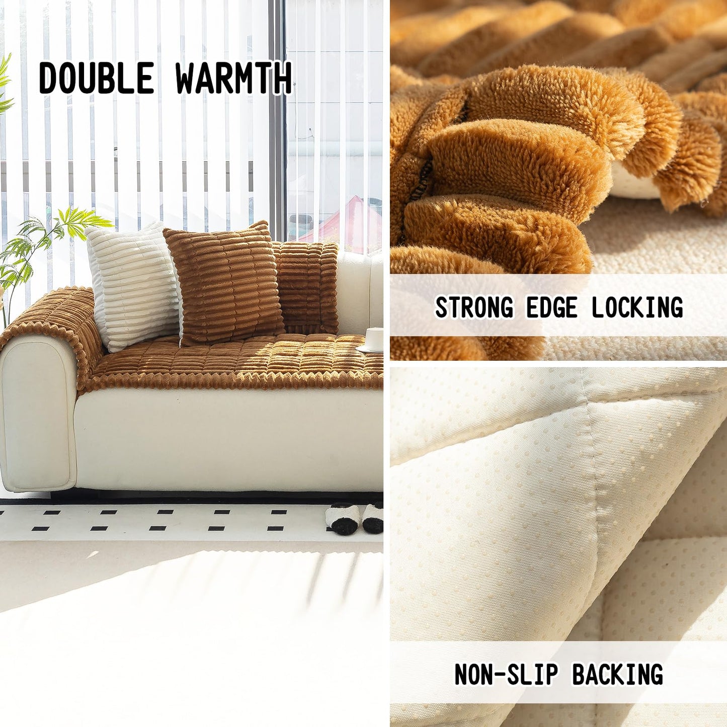 MDSASFD Sofa Couch Cover, Sofa Covers for Dogs Washable, Non-Slip Striped Sofa Slipcovers for Sectional Sofa, Sofa Cover Furniture Protector for L Shaped(Light Brown, 27.6"x 27.6")