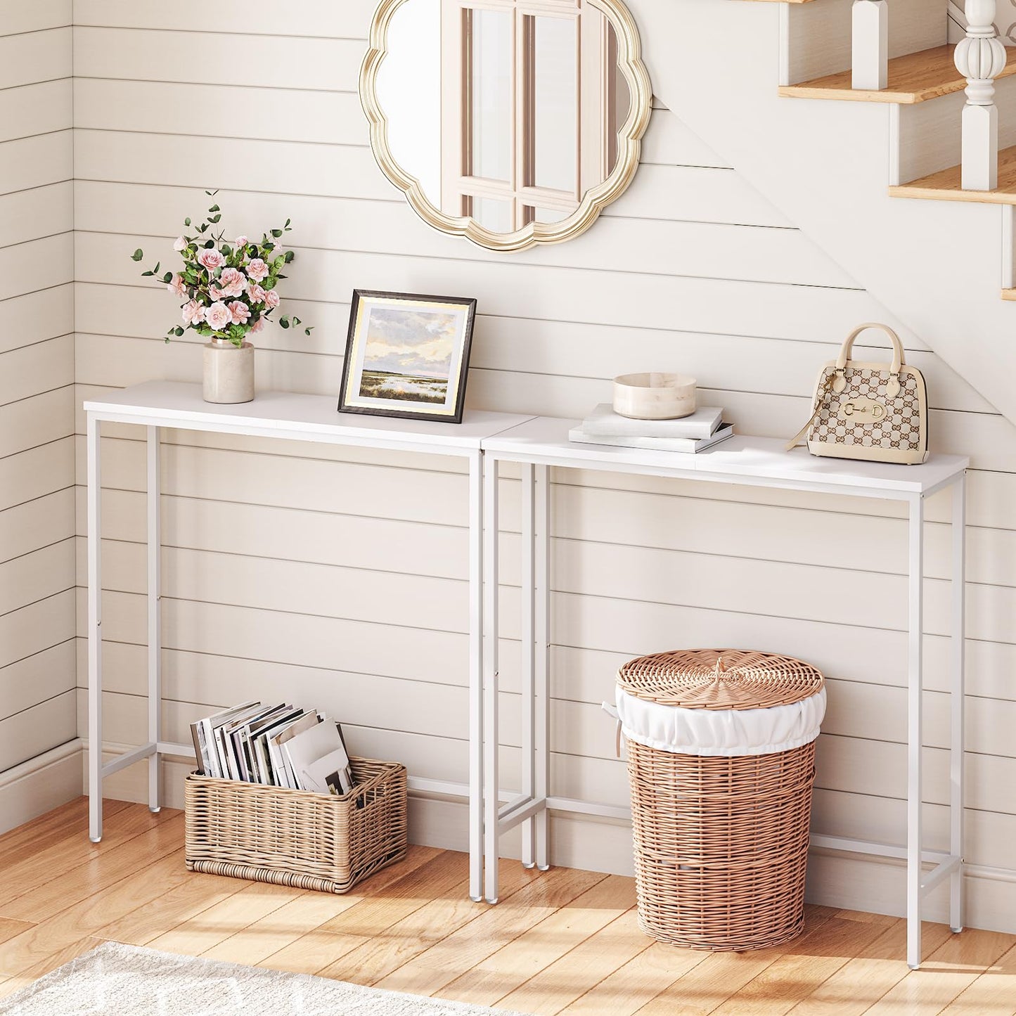 HOOBRO Narrow Console Table, 29.5" Small Entryway Table, Thin Sofa Table, Side Table, Display Table, for Hallway, Bedroom, Living Room, Foyer, White WW75XG01