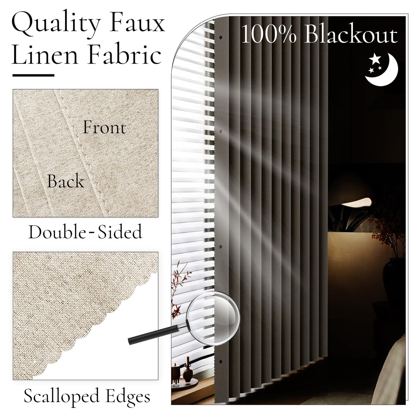 HMYI Faux Linen 100% Blackout Curtains 96 Inches Long, Approximate Pinch Pleated Look Thermal Insulated Drapes for Master Bedroom Living Room, 1 Panel, W52 x L96, Sand