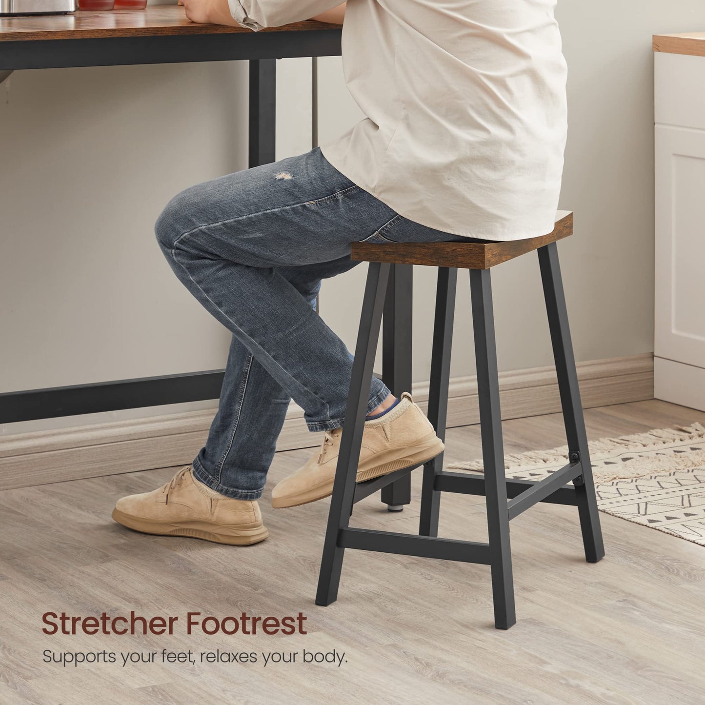 VASAGLE Bar Stools Set of 2, Counter Height Stools, Bar Chairs with Footrest, 23.6 Inches High Kitchen Breakfast Stools, Industrial, Living Room Party Room, Rustic Brown ULBC074B01