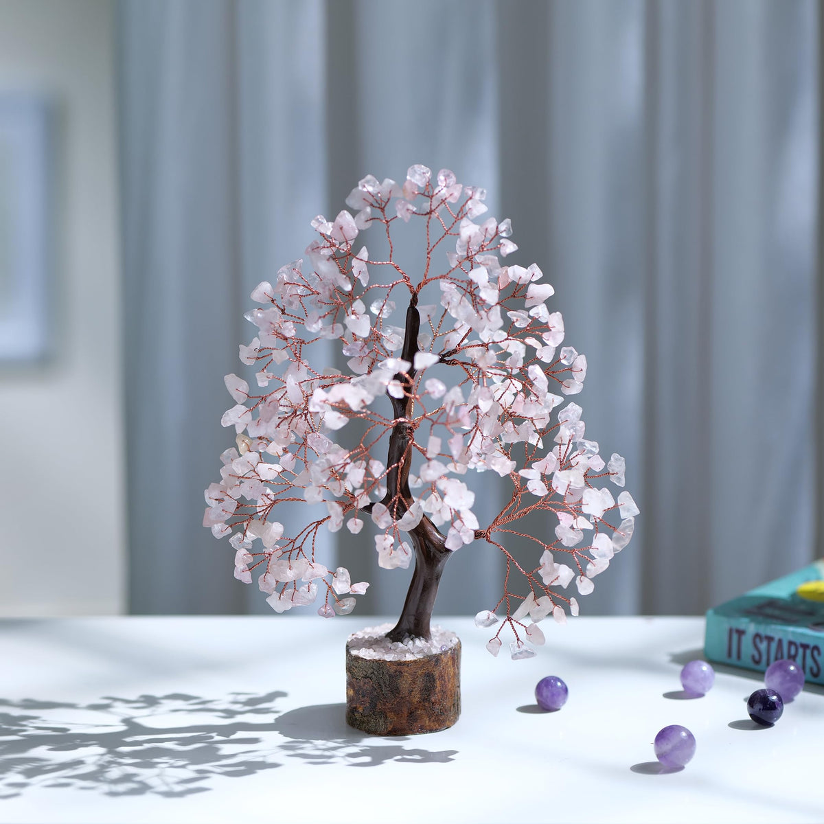PYOR Rose Quartz, Gemstone Tree, Crystal Tree, Reiki Decor, Crystal Gifts for Women, Rose Quartz Crystals, Feng Shui, Gem Stones, Pink Room Decor, Pink Money Bonsai