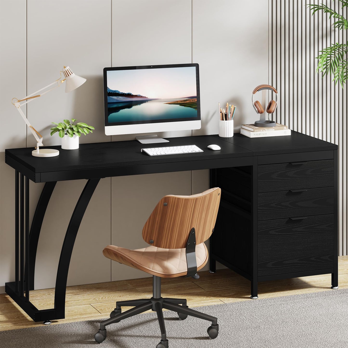 Tribesigns Computer Desk with 3 Drawers, 59-Inch PC Desk with Reversible Drawers, Industrial Study Writing Table Workstation with File Storage for Home Office (Black)