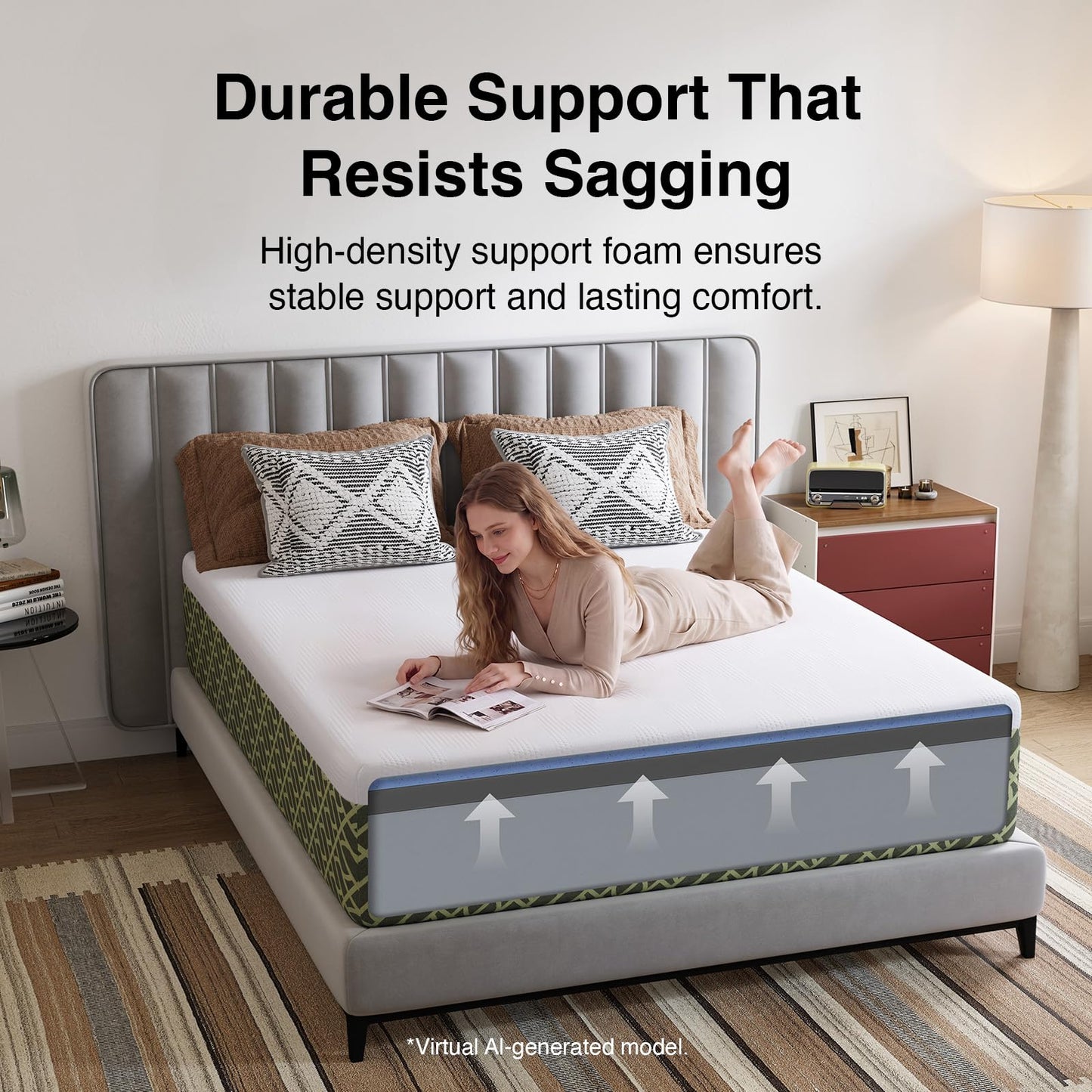 Novilla Twin Mattress 10 Inch, Gel-Infused Memory Foam Mattress Twin in a Box for Spine Alignment, Cool Night Sleep & Motion Isolation, Zoned Support & CertiPUR-US Certified Foams, Green