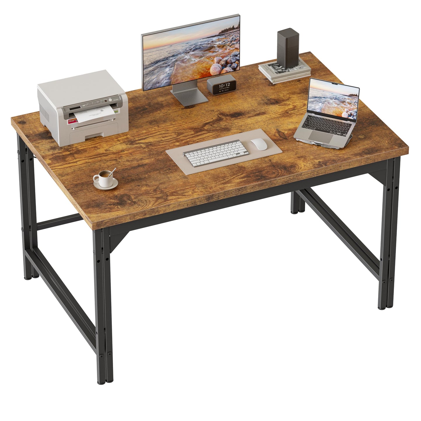 Mericonia 40 Inch Computer Desk, 1" Thick Modern Simple Study Writing Table, Heavy Duty Industrial Office Desk for Home Bedroom Workstation, Dark Brown