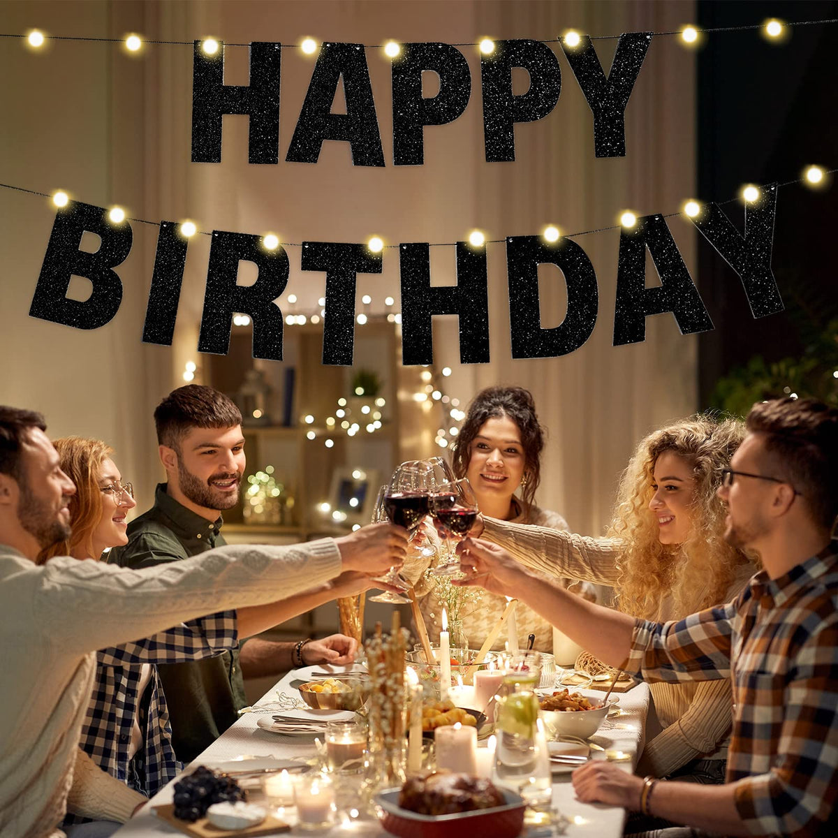TaoBary 112 Pcs DIY Letter Kit Glitter Customizable Banner Letters Include 107 Letters and Numbers 3 Rope and 2 Needles for Birthday Halloween Christmas Wedding Valentine Party Decor(Black)