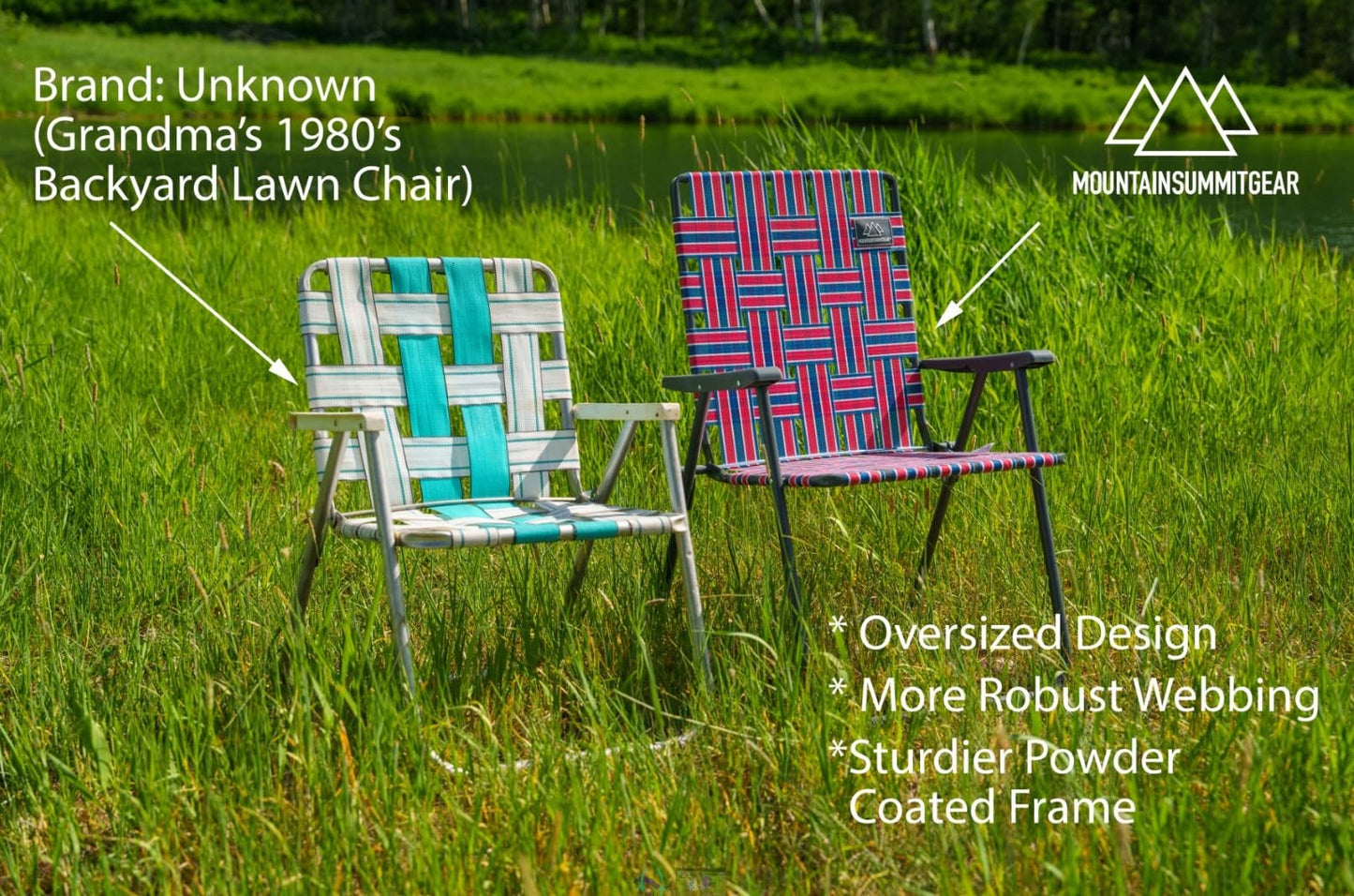 MOUNTAIN SUMMIT GEAR Retro Webbed Camping Chair - Lightweight, Foldable, Durable Steel Frame, 300lb Capacity, Vintage Red/White/Blue Stripes by Caddis Sports