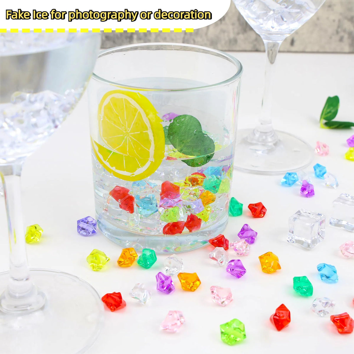 YATOJUZI 500pcs Fake Ice Cubes Yellow Acrylic Crushed Rocks Vase Fillers Plastic Diamonds Gems for DIY Party Wedding Centerpiece Table Scatter Prop Display 0.5" (Only Yellow)