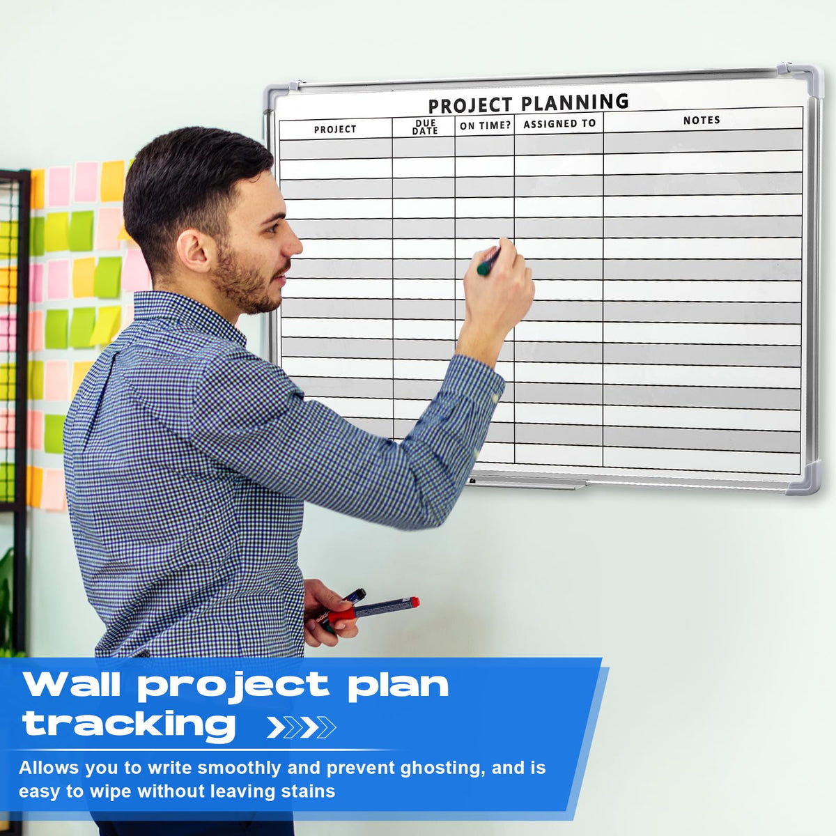 Lincia Project Planning Dry Erase Whiteboard Magnetic Dry Erase Board with Lines Sliding Marker Tray Aluminum Frame White Board Planner for Wall Scheduling(36"x24",Project Planning Horizontal)