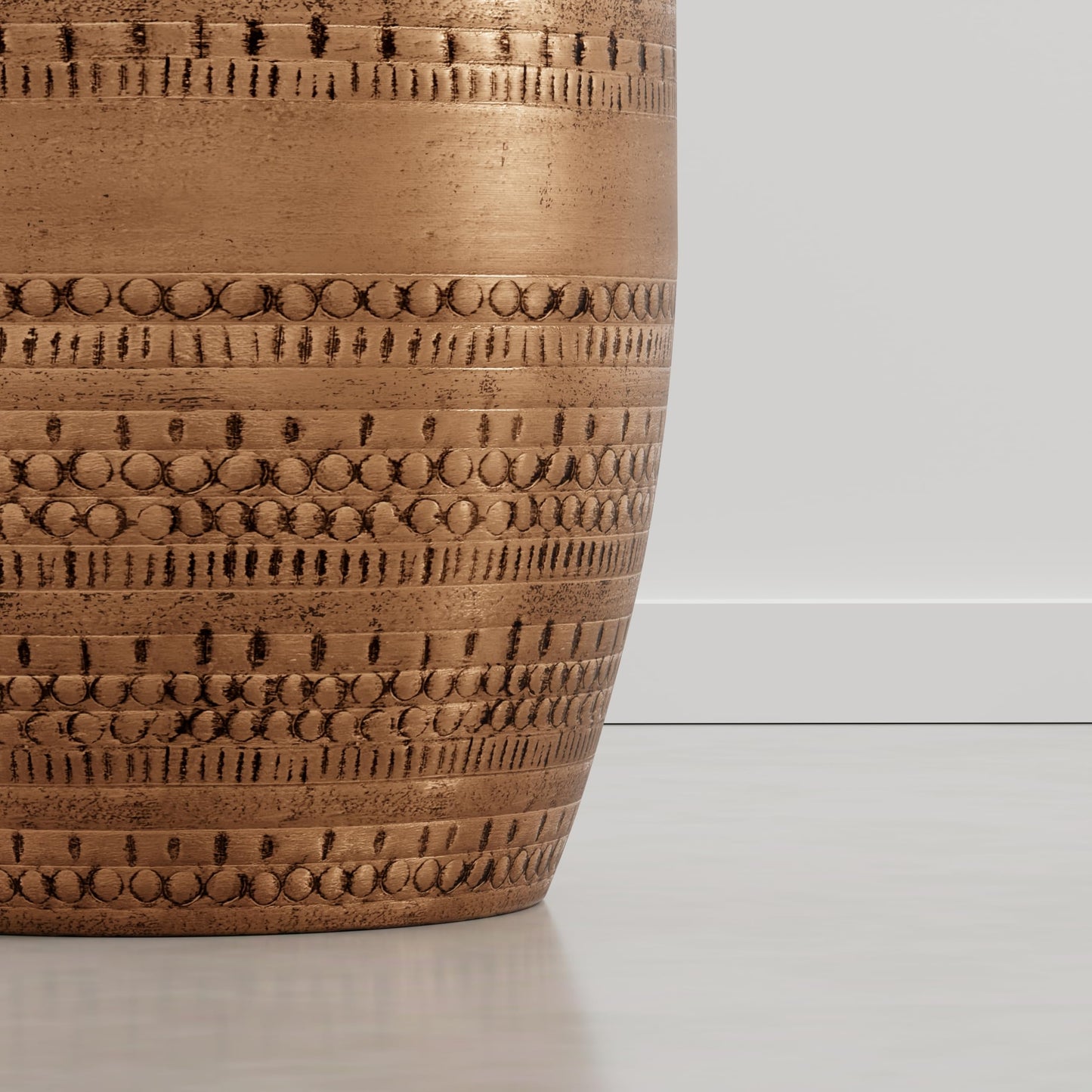 SIMPLIHOME Johnsen Metal Table - 15" Wide x 20" High Solid Iron Drum Accent Table in Burnished Copper with Tribal Pattern, Round Boho End Table for Living Room or Home Office, Fully Assembled