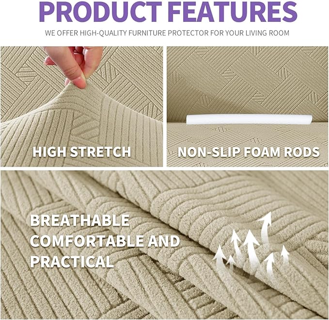 ZNSAYOTX Super Stretch Couch Cover, New Striped Sofa Covers Fitted Slipcovers