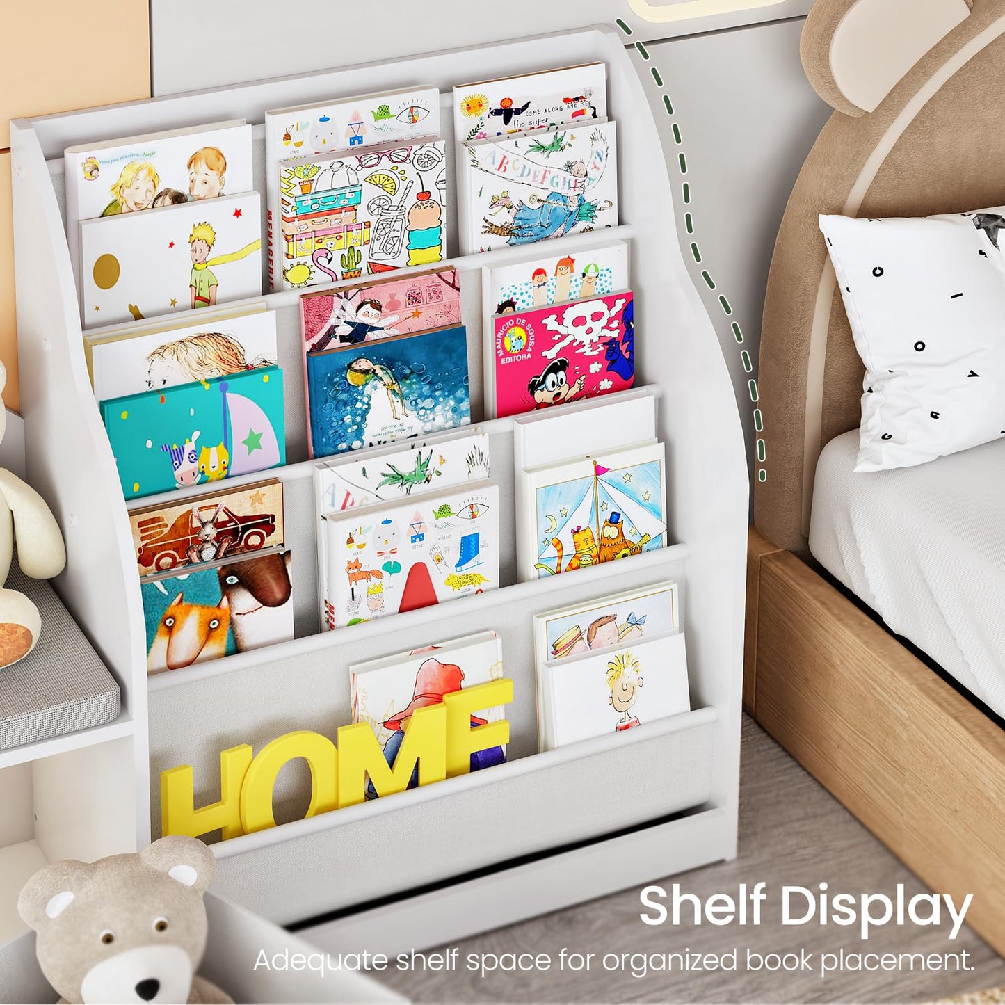 CHOEZON 66.9" Kids Bookshelf with Reading Nook, 3-in-1 Kids Bookcase with Cushion and Sling Shelf, Toy Chest Storage with Fabric Drawers, Reading Nook for Kids, for Playroom, Nursery, White MCW08WB