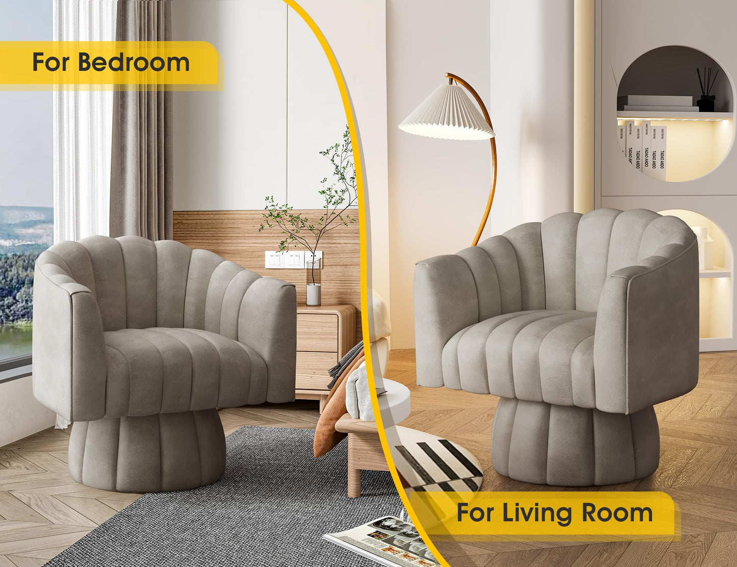 Dewhut Swivel Accent Chair, 360° Swivel Barrel Chair with Armrest, Faux Leather Upholstered Single Sofa Reading Chair for Living Room,Bedroom,Waiting Room(Dark Almond)