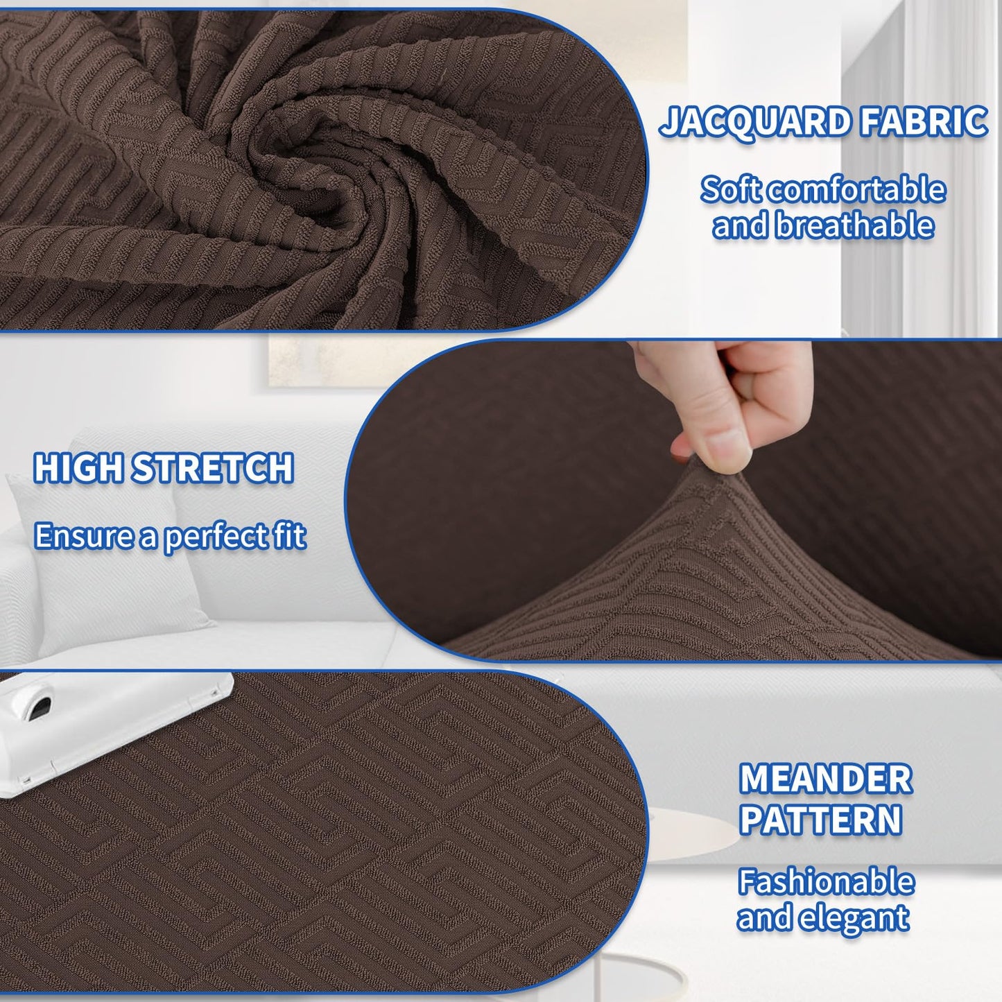 XINEAGE Sectional Couch Cover High Stretch L Shaped Sofa Cover 2 Pieces Non Slip Slipcover with Chaise Furniture Protector with 2 Pillowcases for Pets & Dogs (3 Seat Sofa + 2 Seat Chaise, Coffee)