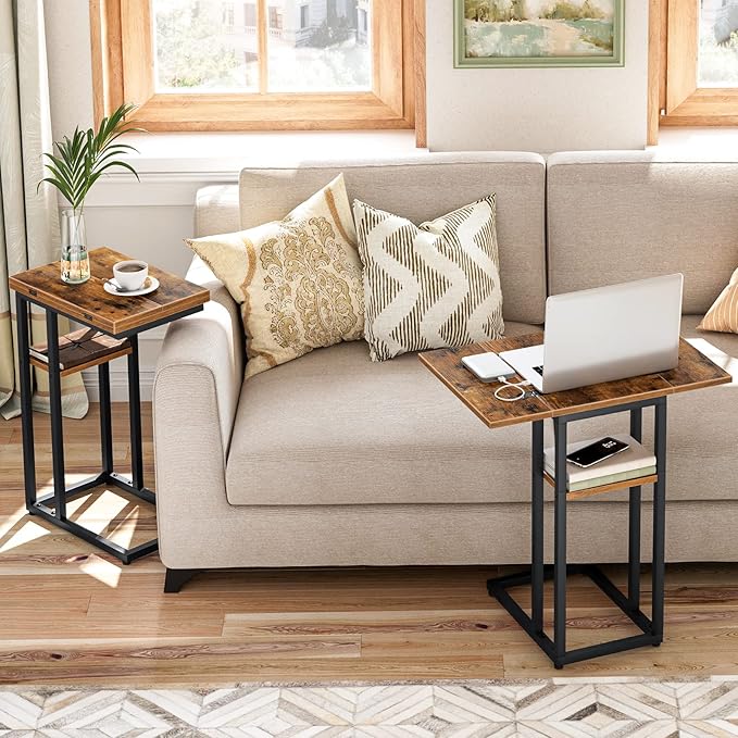 HOOBRO Foldable C Shaped End Table, C Shaped Side Table
