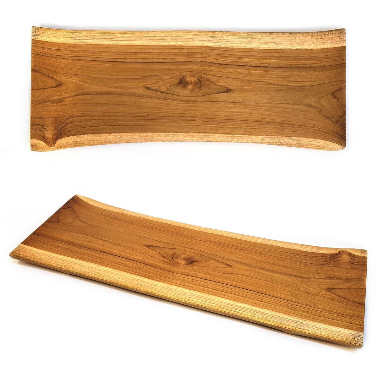 TREE FORK Teak Wood Sushi Serving Plate Tray, FSC-Certified Hand Carved Natural Wooden Platter for Appetizere Charcuterie Bread Cheese Salad Dessert, No Glue Whole Piece, Housewarming Gift (Small)