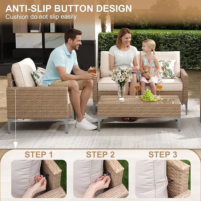 JOYURE 4-Piece Patio Furniture Set, Outdoor Wicker Patio Conversation Set
